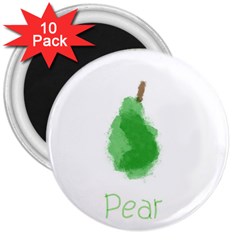 Pear Fruit Watercolor Painted 3  Magnets (10 Pack) 