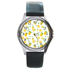 Illustrations Lemon Citrus Fruit Yellow Round Metal Watch