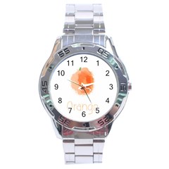 Orange Fruit Watercolor Painted Stainless Steel Analogue Watch