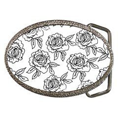 Line Art Black And White Rose Belt Buckles by MintanArt