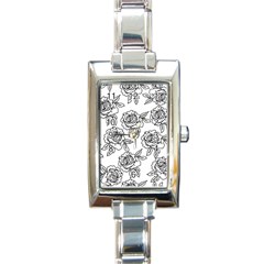 Line Art Black And White Rose Rectangle Italian Charm Watch