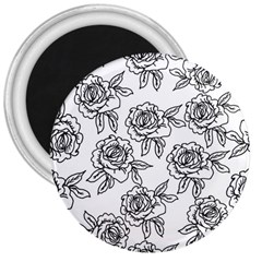 Line Art Black And White Rose 3  Magnets