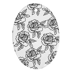 Line Art Black And White Rose Ornament (oval)