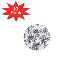 Line Art Black And White Rose 1  Mini Magnet (10 Pack) 