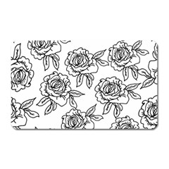 Line Art Black And White Rose Magnet (rectangular)