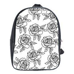 Line Art Black And White Rose School Bag (large)