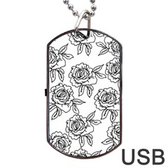 Line Art Black And White Rose Dog Tag Usb Flash (two Sides)