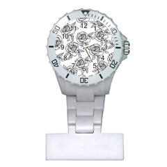 Line Art Black And White Rose Plastic Nurses Watch