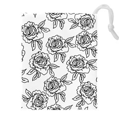 Line Art Black And White Rose Drawstring Pouch (5xl)