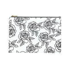 Line Art Black And White Rose Cosmetic Bag (large)