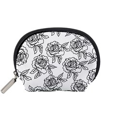 Line Art Black And White Rose Accessory Pouch (small) by MintanArt