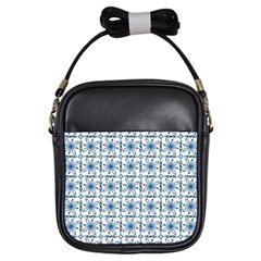 Blue Floral Pattern Girls Sling Bag by MintanArt