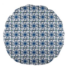 Blue Floral Pattern Large 18  Premium Flano Round Cushions by MintanArt