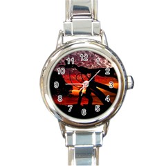 Mountain Bike Parked At Waterfront Park003 Round Italian Charm Watch by dflcprintsclothing