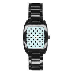 Large Black Polka Dots On Pale Blue - Stainless Steel Barrel Watch