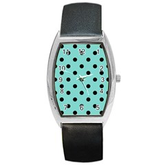 Large Black Polka Dots On Tiffany Blue - Barrel Style Metal Watch by FashionLane