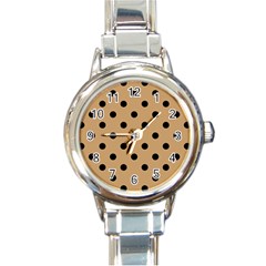 Large Black Polka Dots On Pale Brown - Round Italian Charm Watch