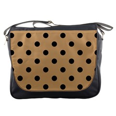 Large Black Polka Dots On Pale Brown - Messenger Bag