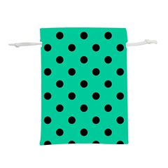 Large Black Polka Dots On Caribbean Green - Lightweight Drawstring Pouch (l) by FashionLane