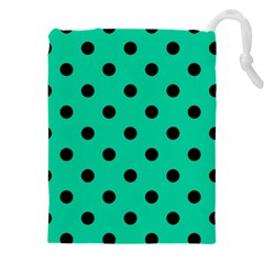 Large Black Polka Dots On Caribbean Green - Drawstring Pouch (4xl) by FashionLane