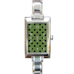 Large Black Polka Dots On Crocodile Green - Rectangle Italian Charm Watch by FashionLane