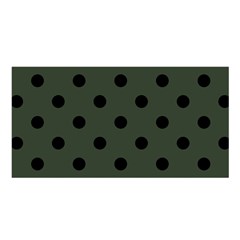 Large Black Polka Dots On Kombu Green - Satin Shawl