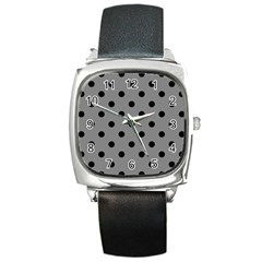 Large Black Polka Dots On Battleship Grey - Square Metal Watch by FashionLane