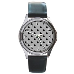 Large Black Polka Dots On Chalice Silver Grey - Round Metal Watch