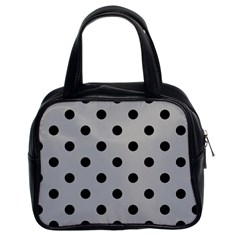 Large Black Polka Dots On Chalice Silver Grey - Classic Handbag (two Sides) by FashionLane