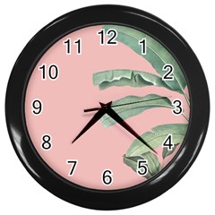 Palm Leaf On Pink Wall Clock (black) by goljakoff
