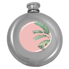 Palm Leaf On Pink Round Hip Flask (5 Oz) by goljakoff