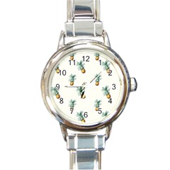 Tropical Pineapples Round Italian Charm Watch