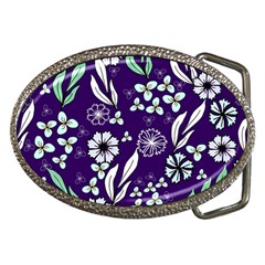 Floral Blue Pattern Belt Buckles by MintanArt