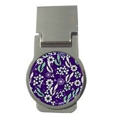 Floral Blue Pattern Money Clips (round)  by MintanArt