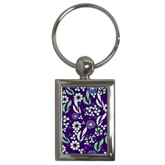 Floral Blue Pattern Key Chain (rectangle) by MintanArt