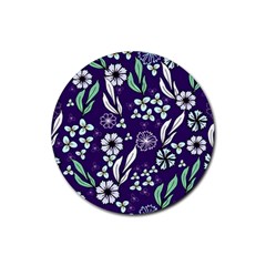 Floral Blue Pattern Rubber Coaster (round)  by MintanArt