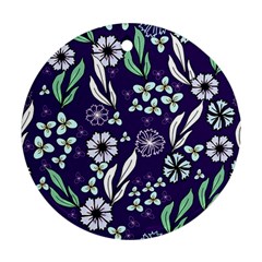 Floral Blue Pattern Round Ornament (two Sides) by MintanArt