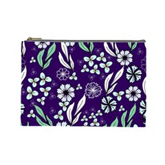 Floral Blue Pattern Cosmetic Bag (large) by MintanArt