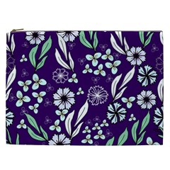 Floral Blue Pattern Cosmetic Bag (xxl) by MintanArt