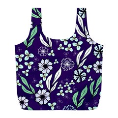 Floral Blue Pattern Full Print Recycle Bag (l) by MintanArt