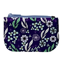 Floral Blue Pattern Large Coin Purse by MintanArt