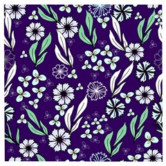 Floral Blue Pattern Wooden Puzzle Square