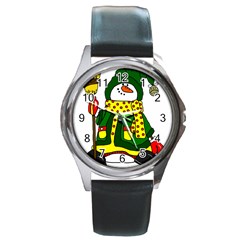 Christmas Snowman  Round Metal Watch by IIPhotographyAndDesigns