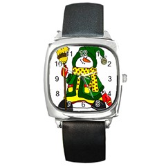 Christmas Snowman  Square Metal Watch by IIPhotographyAndDesigns