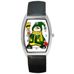 Christmas Snowman  Barrel Style Metal Watch Front