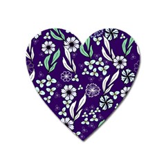 Floral Blue Pattern  Heart Magnet by MintanArt