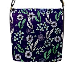 Floral Blue Pattern  Flap Closure Messenger Bag (l) by MintanArt