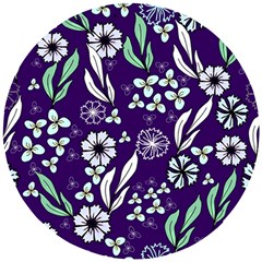 Floral Blue Pattern  Wooden Puzzle Round