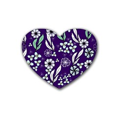 Floral Blue Pattern  Heart Coaster (4 Pack)  by MintanArt