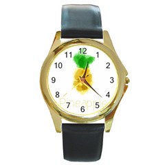 Pineapple Fruit Watercolor Painted Round Gold Metal Watch